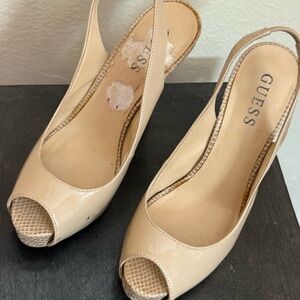 Guess Cream Slingback Peep-Toe Heels